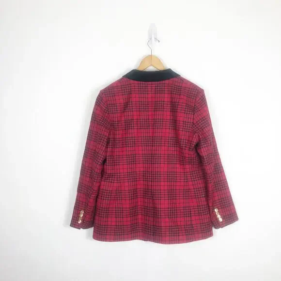 Banana Republic Red Plaid Captains Blazer Size 12/ Large Wool Sculptured Preppy